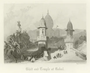 Ghat und Tempel in Gokul, Indien